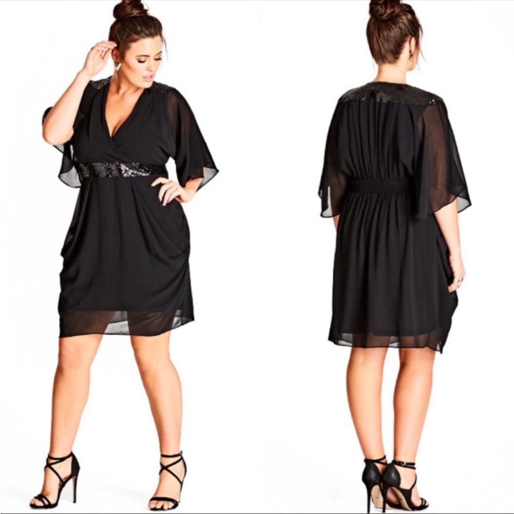 City chic plus size chiffon and glitter dress